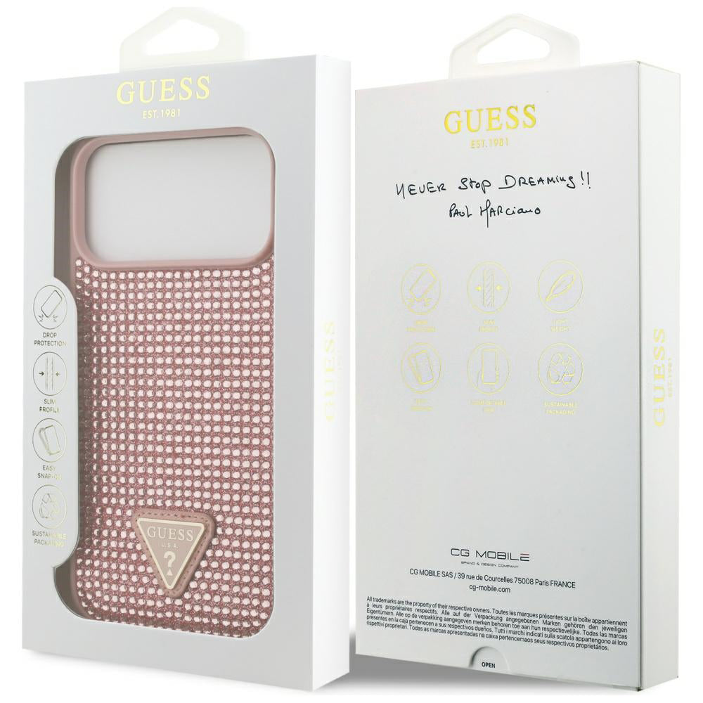 Pouzdro pro Apple iPhone 17 Pro, Guess, Rhinestone Triangle Logo, Růžové