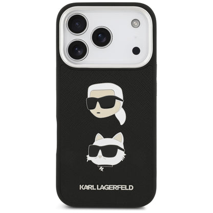 Pouzdro pro Apple iPhone 17 Pro, Karl Lagerfeld, Grained Karl & Choupette's Heads Pins and Logo, černá