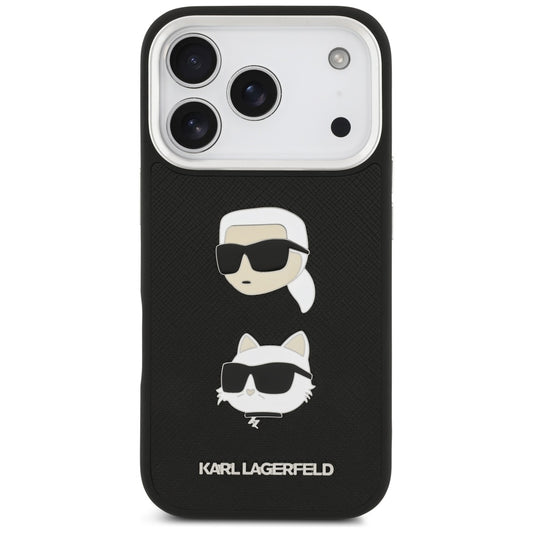 Pouzdro pro Apple iPhone 17 Pro, Karl Lagerfeld, Grained Karl & Choupette's Heads Pins and Logo, černá