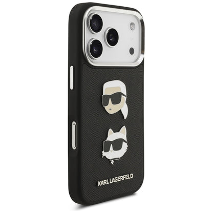 Pouzdro pro Apple iPhone 17 Pro, Karl Lagerfeld, Grained Karl & Choupette's Heads Pins and Logo, černá