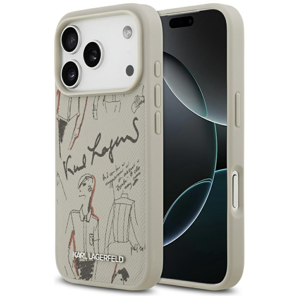 Pouzdro pro Apple iPhone 17 Pro, Karl Lagerfeld, Grained Pattern Logo, Šedé