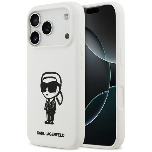 Pouzdro pro Apple iPhone 17 Pro, Karl Lagerfeld, Sketch and Logo Karl, Bílá