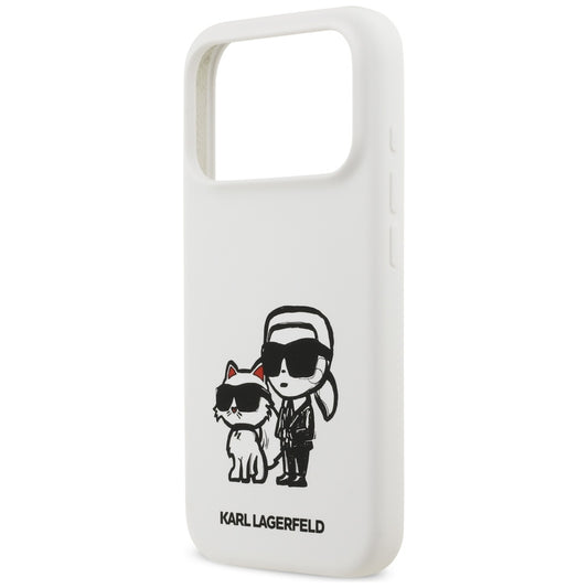 Pouzdro pro Apple iPhone 17 Pro, Karl Lagerfeld, Sketch and Logo Karl & Choupette, Bílá