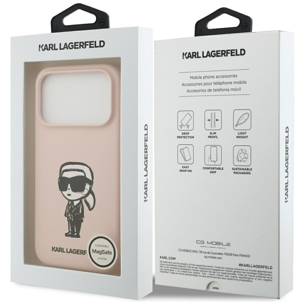 Pouzdro pro Apple iPhone 17 Pro, Karl Lagerfeld, Sketch and Logo Karl, Růžová