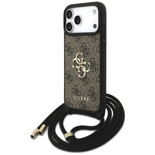 Pouzdro pro Apple iPhone 17 Pro Max, Guess, 4G CBDY Big Logo with Cord Strap, hnědá