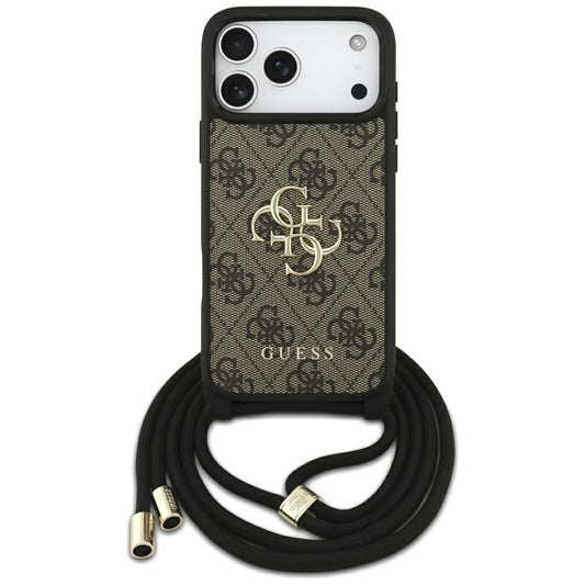 Pouzdro pro Apple iPhone 17 Pro Max, Guess, 4G CBDY Big Logo with Cord Strap, hnědá