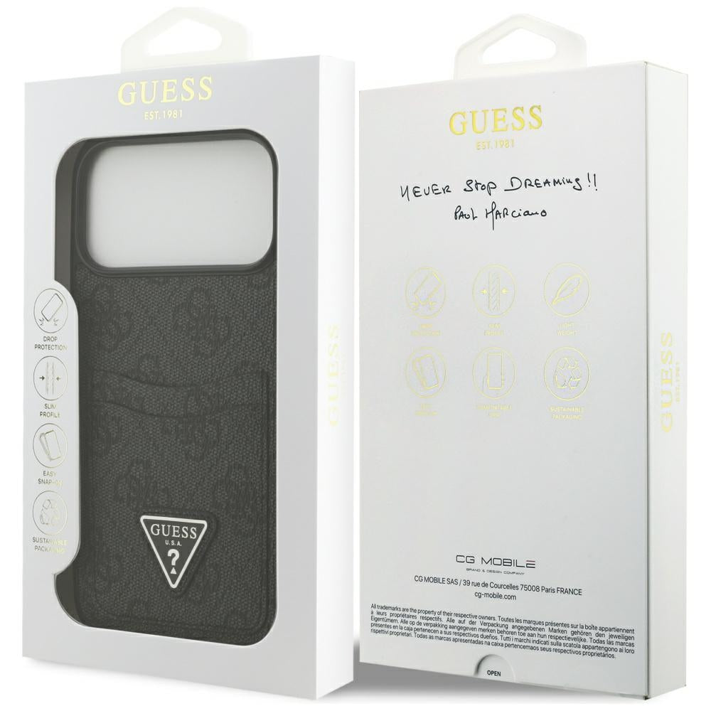 Pouzdro pro Apple iPhone 17 Pro Max, Guess, 4G Double Card Triangle, Černá