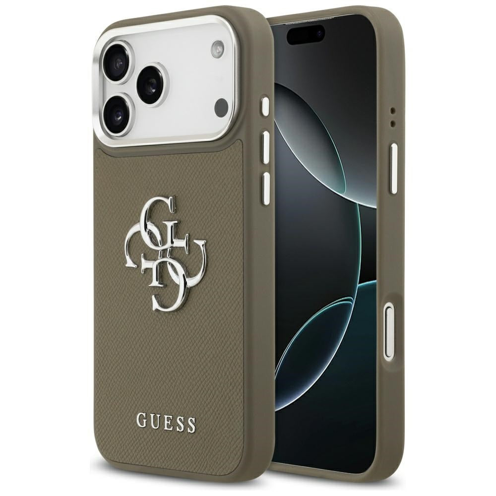 Case for Apple iPhone 17 Pro Max, Guess, 4G Grained Big And Classic Logo, Silver Brown