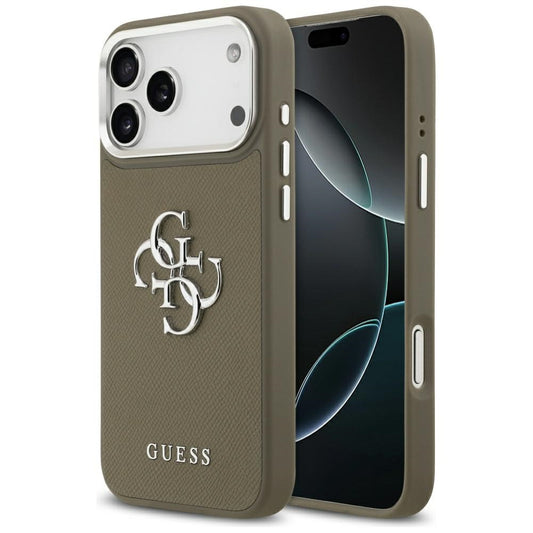 Case for Apple iPhone 17 Pro Max, Guess, 4G Grained Big And Classic Logo, Silver Brown