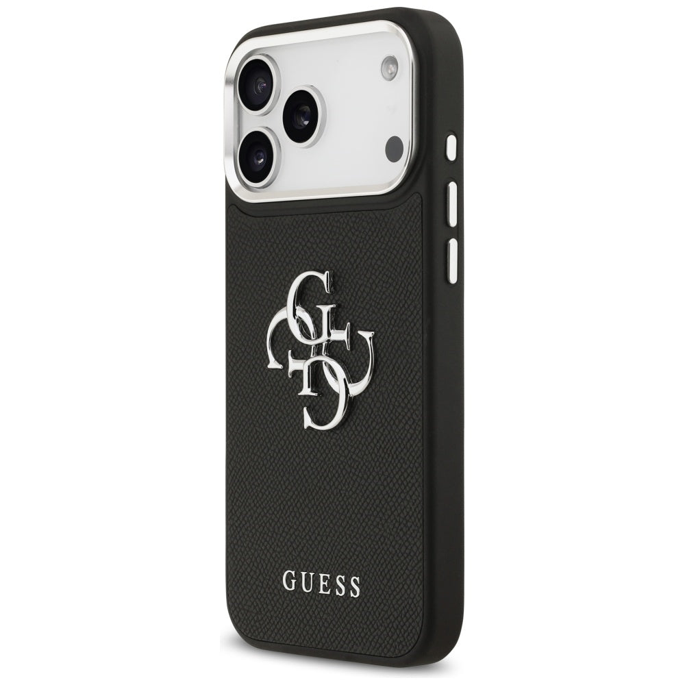 Pouzdro pro Apple iPhone 17 Pro Max, Guess, 4G Grained Big and Classic Logo, Černé Stříbrné