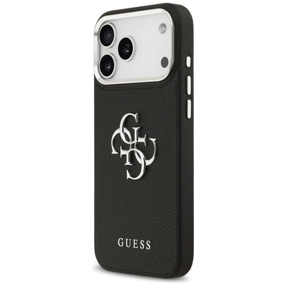 Pouzdro pro Apple iPhone 17 Pro Max, Guess, 4G Grained Big and Classic Logo, Černé Stříbrné