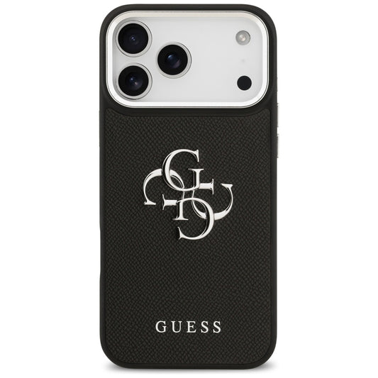 Pouzdro pro Apple iPhone 17 Pro Max, Guess, 4G Grained Big and Classic Logo, Černé Stříbrné