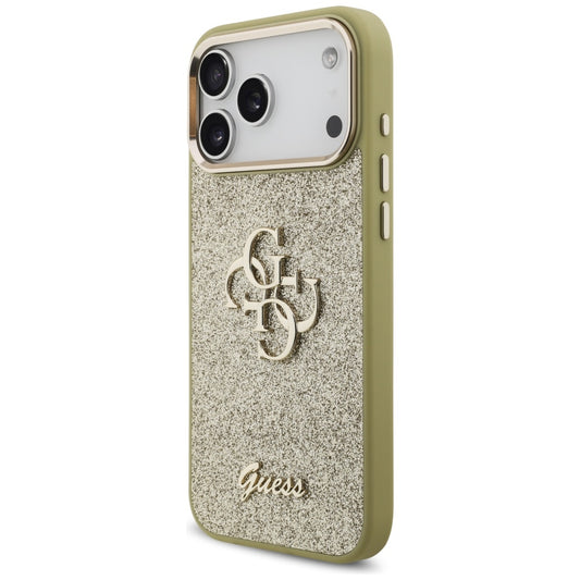 Pouzdro pro Apple iPhone 17 Pro Max, Guess, Fixed Glitter Big 4G Metal Frame, Zlaté