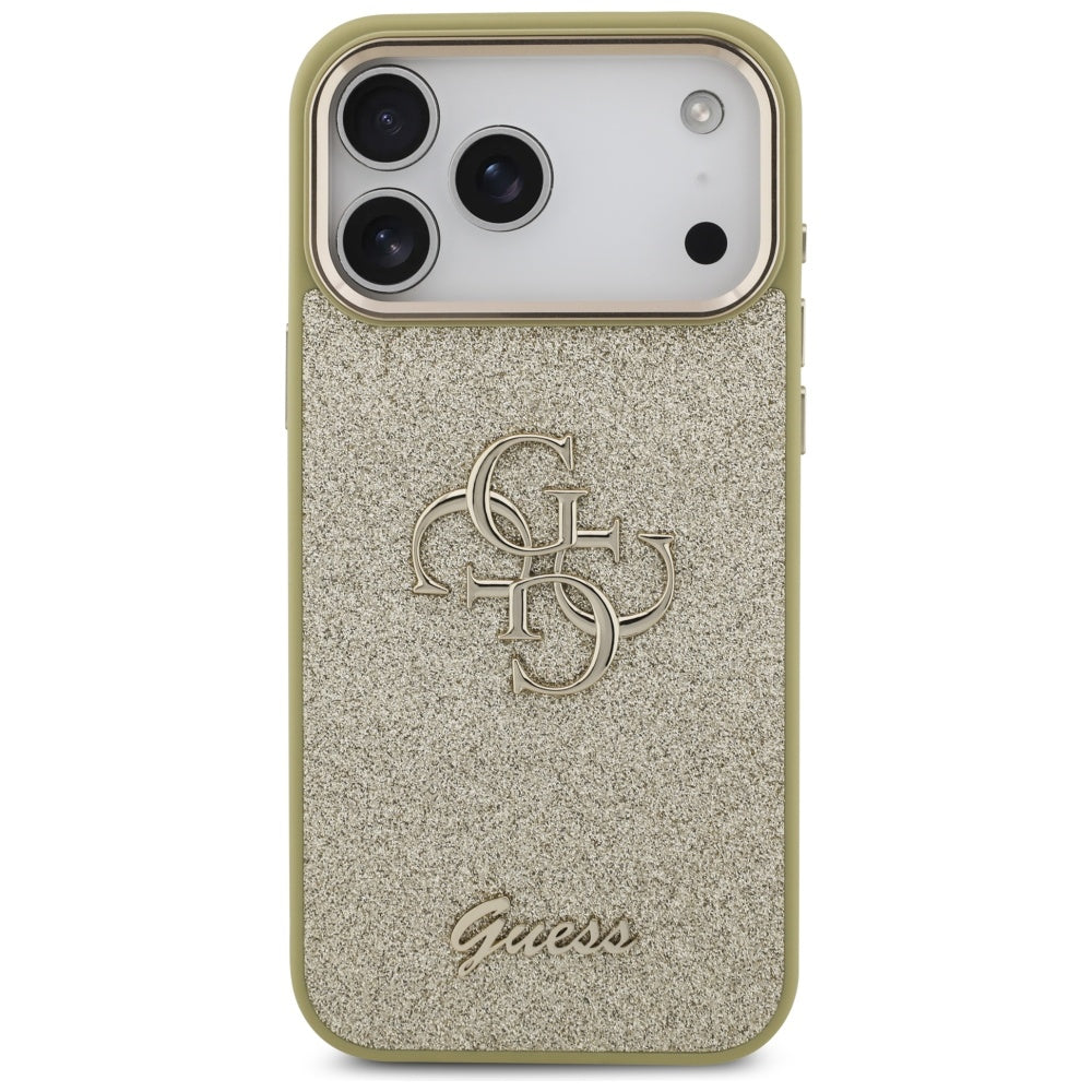 Pouzdro pro Apple iPhone 17 Pro Max, Guess, Fixed Glitter Big 4G Metal Frame, Zlaté