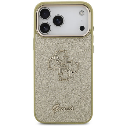 Pouzdro pro Apple iPhone 17 Pro Max, Guess, Fixed Glitter Big 4G Metal Frame, Zlaté