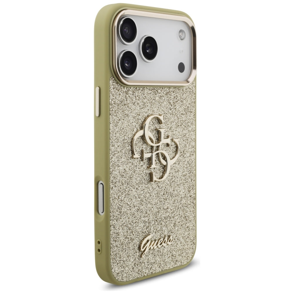 Pouzdro pro Apple iPhone 17 Pro Max, Guess, Fixed Glitter Big 4G Metal Frame, Zlaté