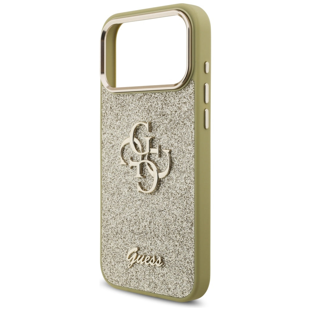Pouzdro pro Apple iPhone 17 Pro Max, Guess, Fixed Glitter Big 4G Metal Frame, Zlaté