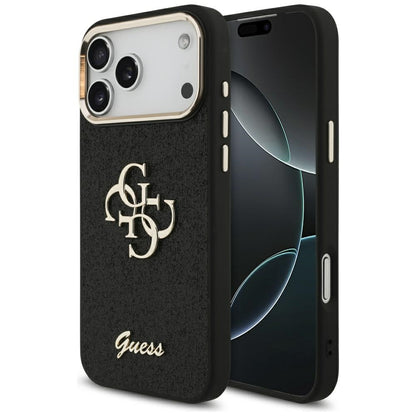 Pouzdro pro Apple iPhone 17 Pro Max, Guess, Fixed Glitter Big 4G Metal Frame, Černá