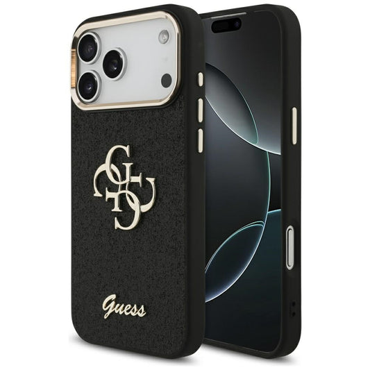 Pouzdro pro Apple iPhone 17 Pro Max, Guess, Fixed Glitter Big 4G Metal Frame, Černá