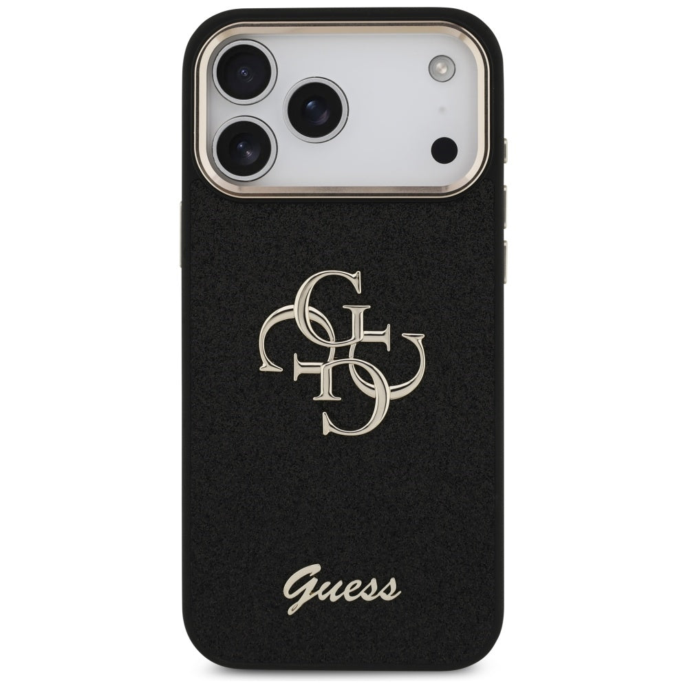 Pouzdro pro Apple iPhone 17 Pro Max, Guess, Fixed Glitter Big 4G Metal Frame, Černá