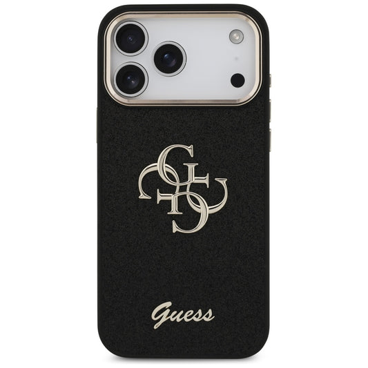 Pouzdro pro Apple iPhone 17 Pro Max, Guess, Fixed Glitter Big 4G Metal Frame, Černá