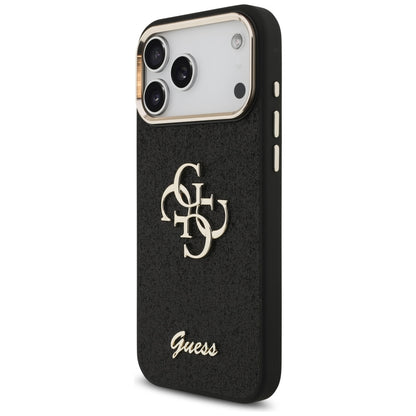 Pouzdro pro Apple iPhone 17 Pro Max, Guess, Fixed Glitter Big 4G Metal Frame, Černá