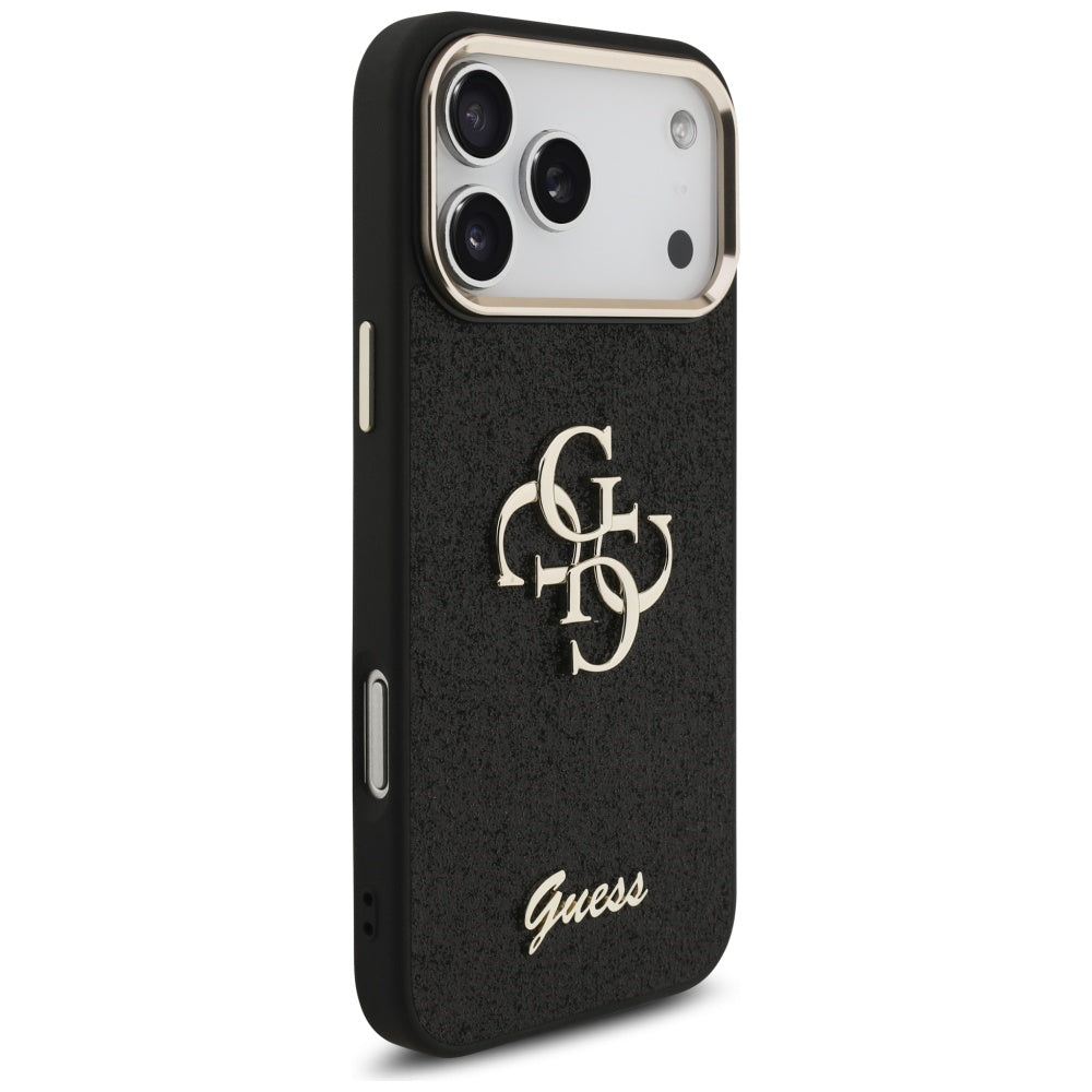 Pouzdro pro Apple iPhone 17 Pro Max, Guess, Fixed Glitter Big 4G Metal Frame, Černá
