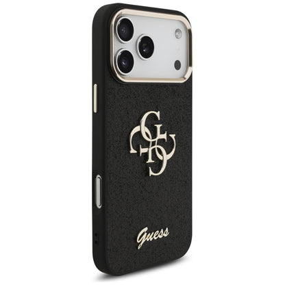 Pouzdro pro Apple iPhone 17 Pro Max, Guess, Fixed Glitter Big 4G Metal Frame, Černá