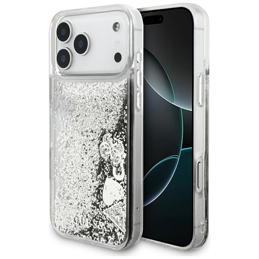 Pouzdro pro Apple iPhone 17 Pro Max, Guess, Liquid Glitter Charms, Stříbrné