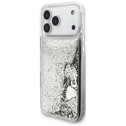 Pouzdro pro Apple iPhone 17 Pro Max, Guess, Liquid Glitter Charms, Stříbrné