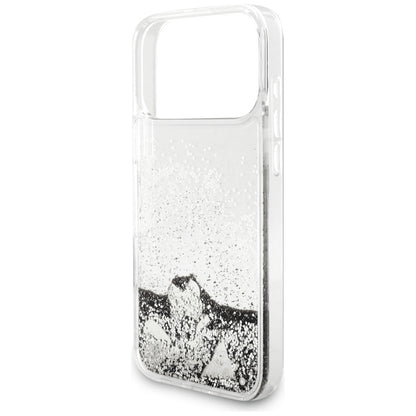 Pouzdro pro Apple iPhone 17 Pro Max, Guess, Liquid Glitter Charms, Stříbrné