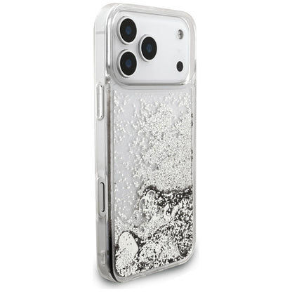Pouzdro pro Apple iPhone 17 Pro Max, Guess, Liquid Glitter Charms, Stříbrné