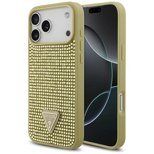 Pouzdro pro Apple iPhone 17 Pro Max, Guess, Rhinestone Triangle Logo, Zlaté