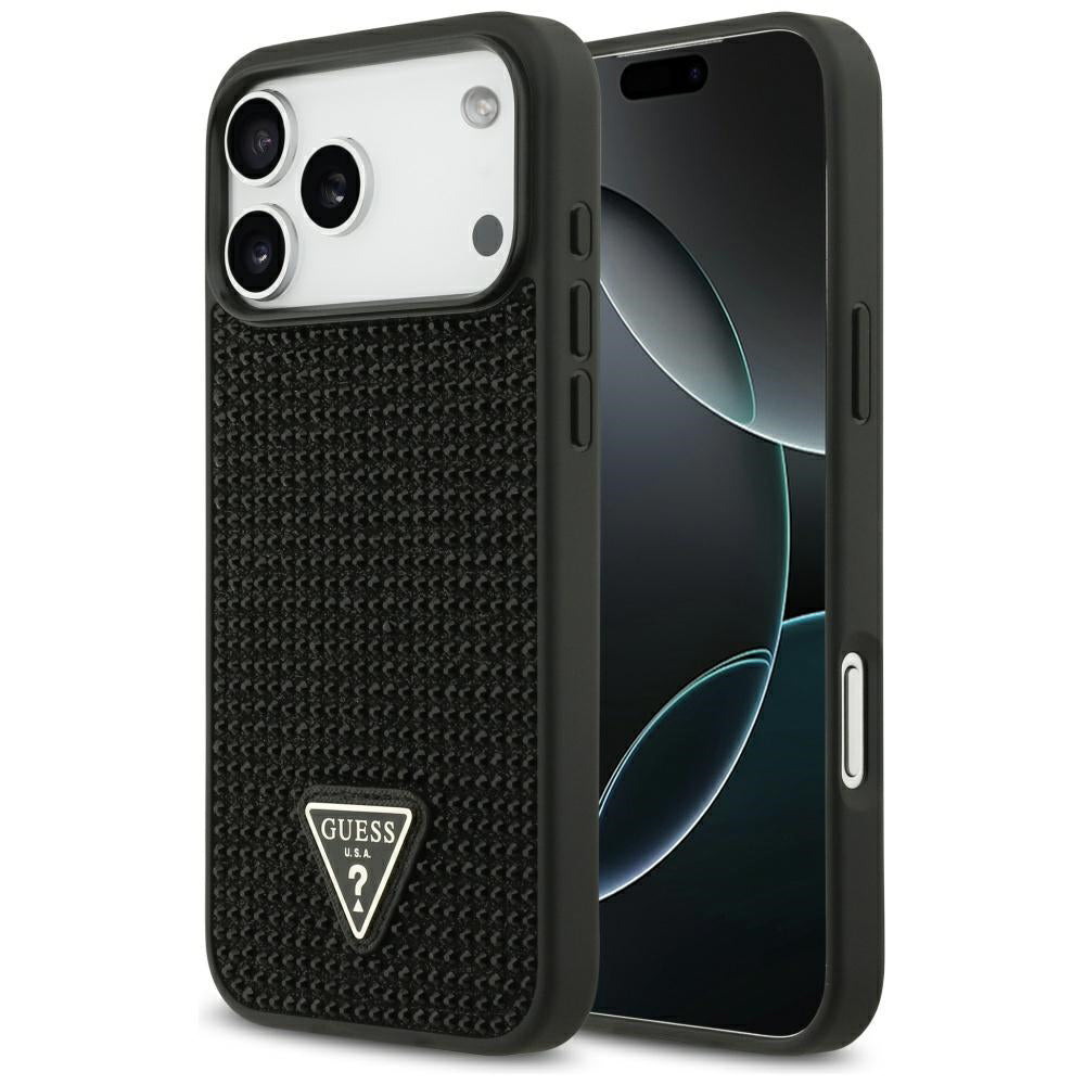 Pouzdro pro Apple iPhone 17 Pro Max, Guess, Rhinestone Triangle Logo, Černá