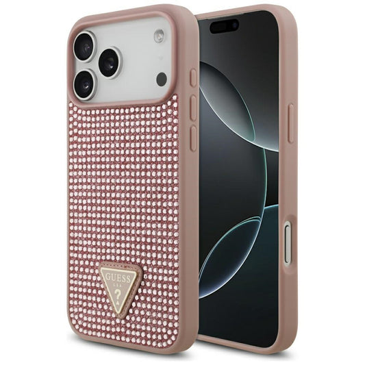 Pouzdro pro Apple iPhone 17 Pro Max, Guess, Rhinestone Triangle Logo, Růžové