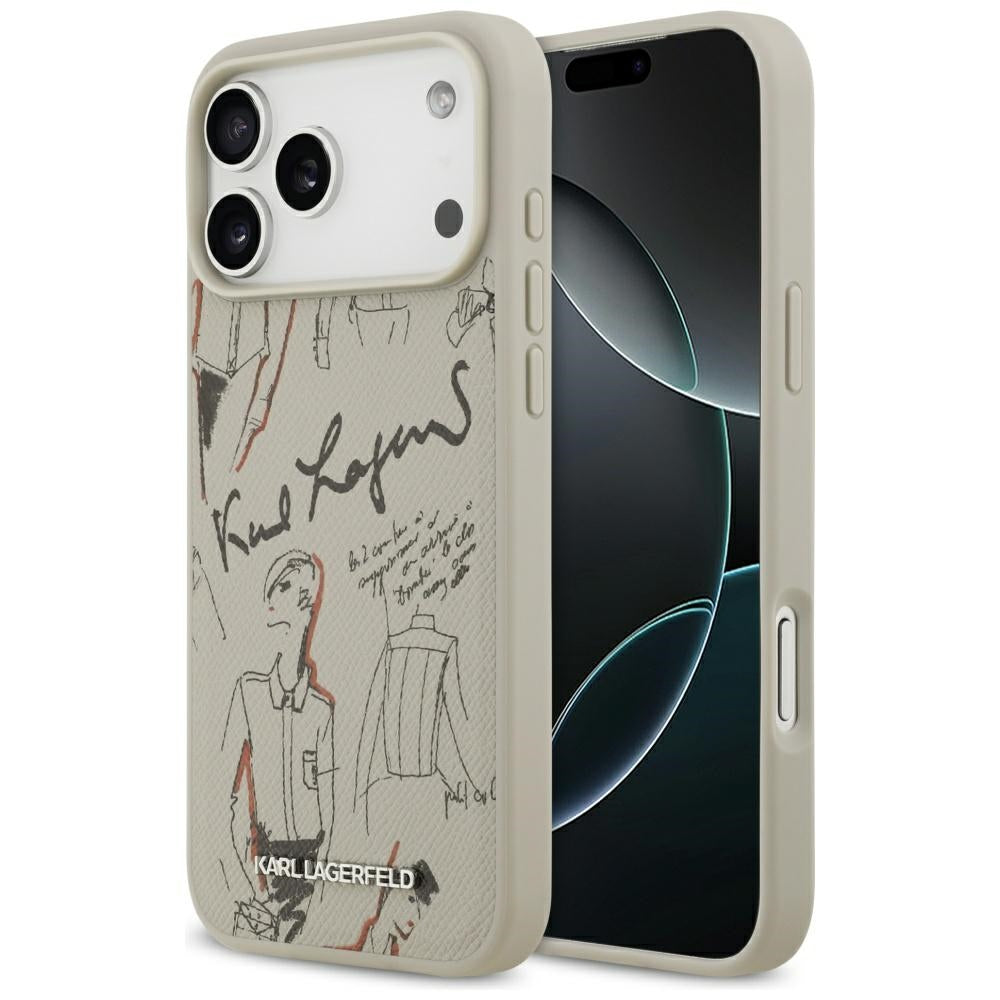 Pouzdro pro Apple iPhone 17 Pro Max, Karl Lagerfeld, Grained Pattern Logo, Šedé