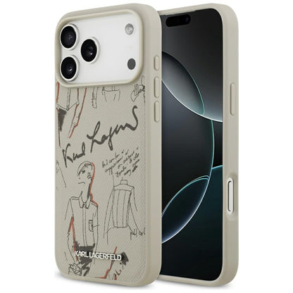Pouzdro pro Apple iPhone 17 Pro Max, Karl Lagerfeld, Grained Pattern Logo, Šedé