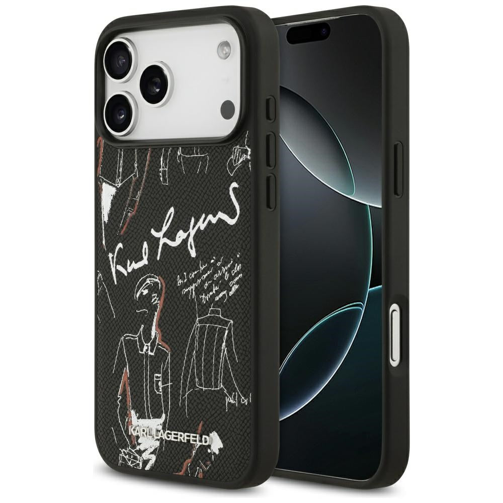 Pouzdro pro Apple iPhone 17 Pro Max, Karl Lagerfeld, Grained Pattern Logo, Černá