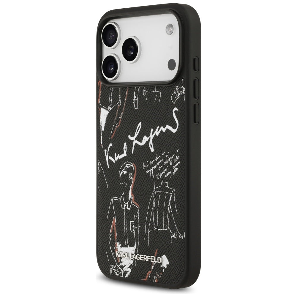 Pouzdro pro Apple iPhone 17 Pro Max, Karl Lagerfeld, Grained Pattern Logo, Černá