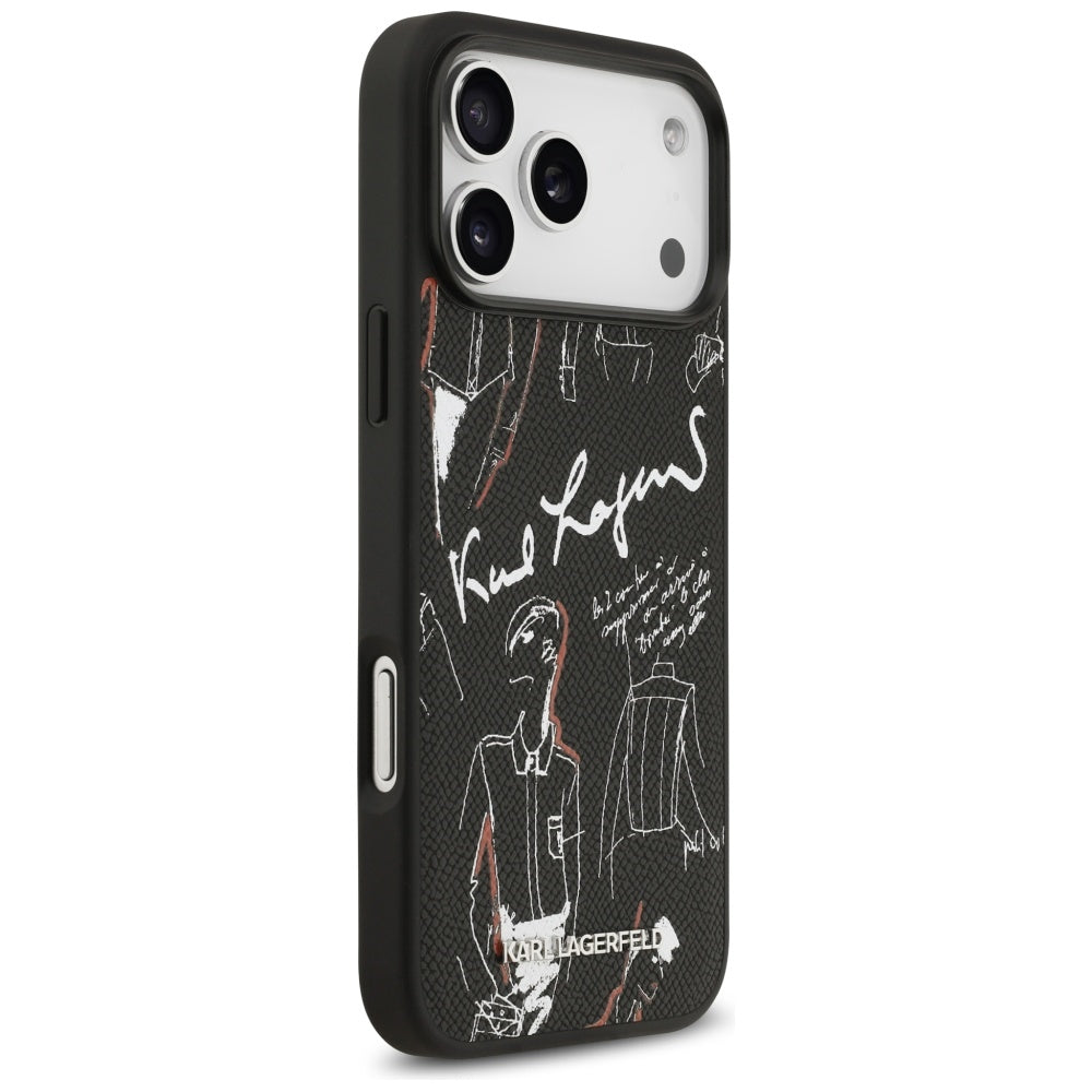 Pouzdro pro Apple iPhone 17 Pro Max, Karl Lagerfeld, Grained Pattern Logo, Černá