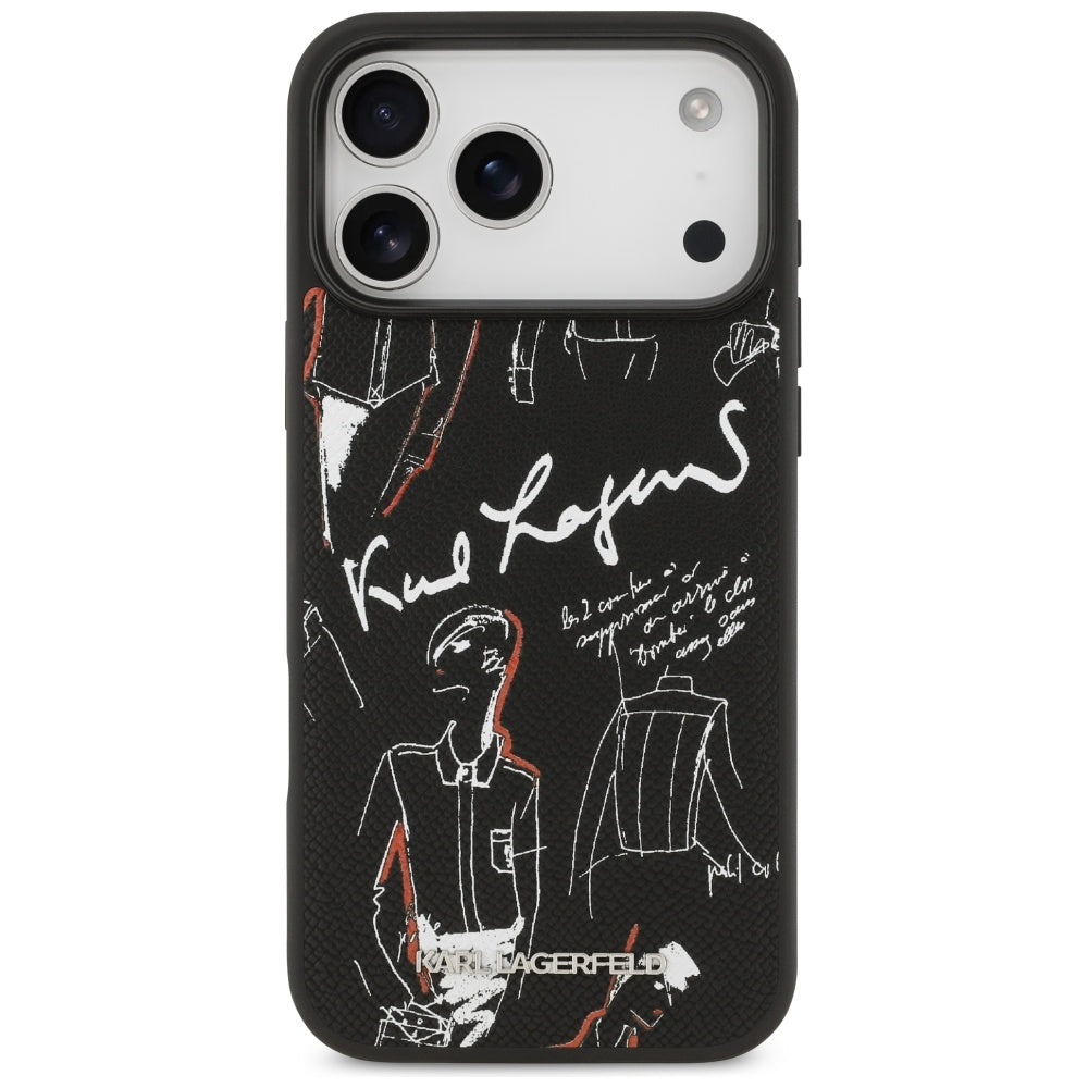 Pouzdro pro Apple iPhone 17 Pro Max, Karl Lagerfeld, Grained Pattern Logo, Černá