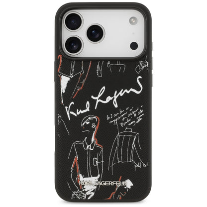 Pouzdro pro Apple iPhone 17 Pro Max, Karl Lagerfeld, Grained Pattern Logo, Černá