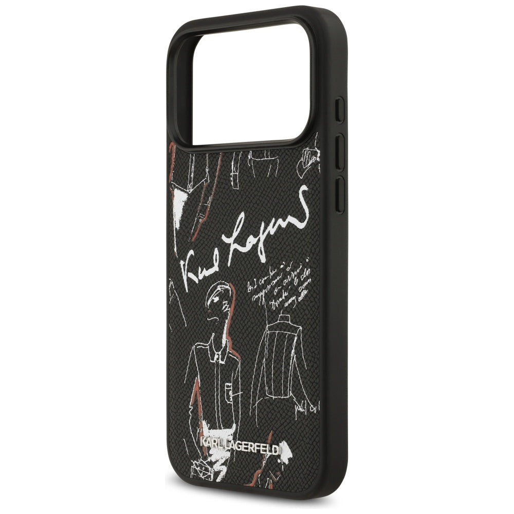 Pouzdro pro Apple iPhone 17 Pro Max, Karl Lagerfeld, Grained Pattern Logo, Černá