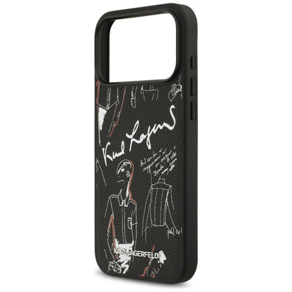 Pouzdro pro Apple iPhone 17 Pro Max, Karl Lagerfeld, Grained Pattern Logo, Černá