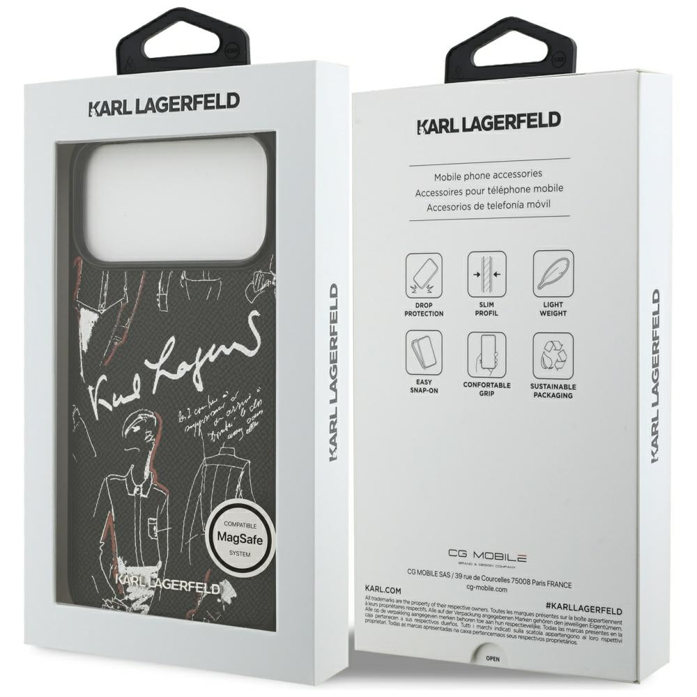 Pouzdro pro Apple iPhone 17 Pro Max, Karl Lagerfeld, Grained Pattern Logo, Černá