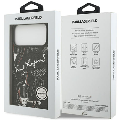 Pouzdro pro Apple iPhone 17 Pro Max, Karl Lagerfeld, Grained Pattern Logo, Černá