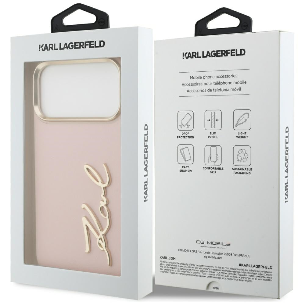 Pouzdro pro Apple iPhone 17 Pro Max, Karl Lagerfeld, Script Logo, Růžové