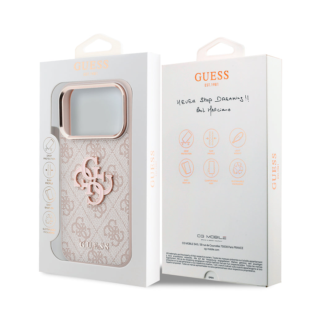 Pouzdro pro Apple iPhone 18 Pro / 17 Pro, Guess, 4G Big Resin Logo, Růžové