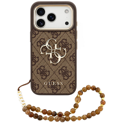 Pouzdro pro Apple iPhone 18 Pro / 17 Pro, Guess, 4G Classic Logo with Strap, zlatohnědé