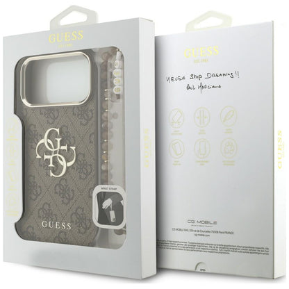 Pouzdro pro Apple iPhone 18 Pro / 17 Pro, Guess, 4G Classic Logo with Strap, zlatohnědé